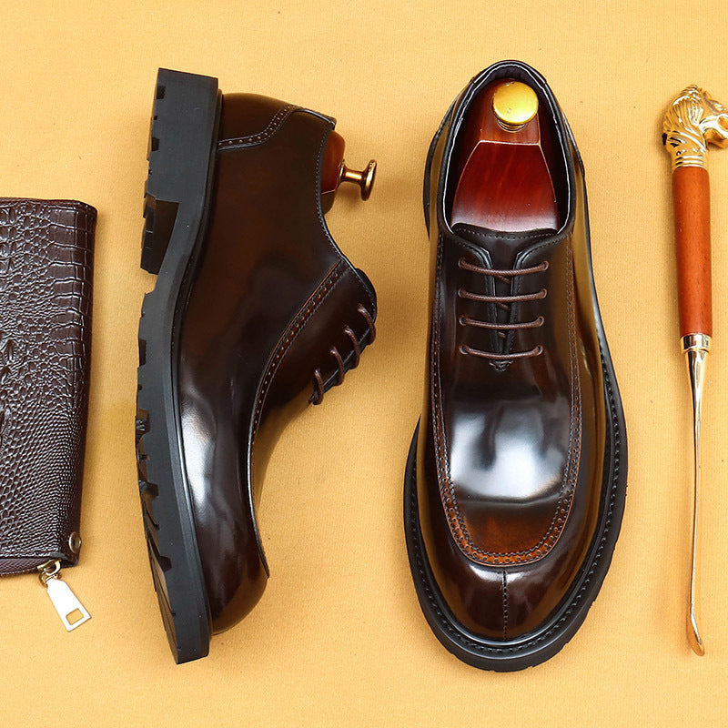 Top Layer Cowhide Men's Leather Shoes Business Casual British Formal Leather Shoes Men's Glossy Beads Genuine Leather Pointed Derby Men's Shoes23697