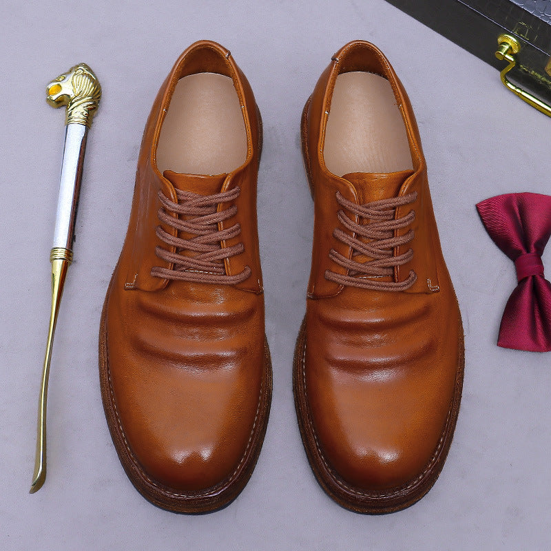 Light Luxury Horse Leather Genuine Leather Handmade Leather Shoes Men's British Cowhide Shoes Leather Sole Work Shoes 76010