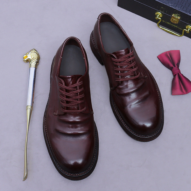 Light Luxury Horse Leather Genuine Leather Handmade Leather Shoes Men's British Cowhide Shoes Leather Sole Work Shoes 76010
