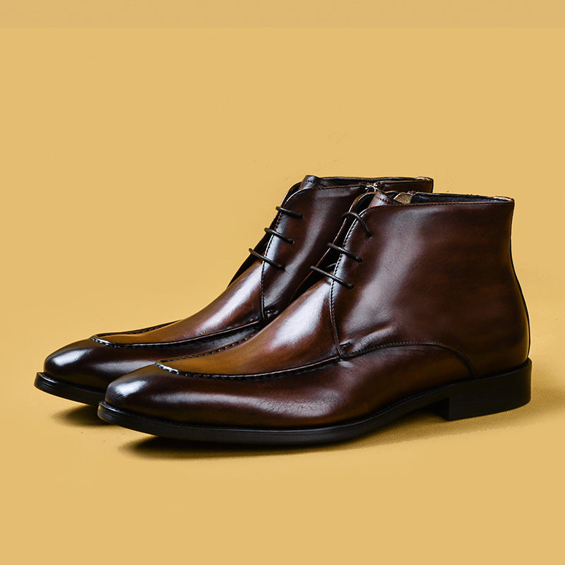 Top Layer Cowhide Men's Leather Shoes Martin Boots Men's High-Top Shoes Men's Genuine Leather Business Formal Wear British Retro Trendy Men's Boots20081