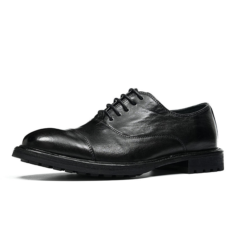 Top Layer Cowhide Men's Leather Shoes Business Casual Leather Shoes Men's Wide Feet British Glossy Big Head Top Layer Cowhide Derby Men's Shoes23692