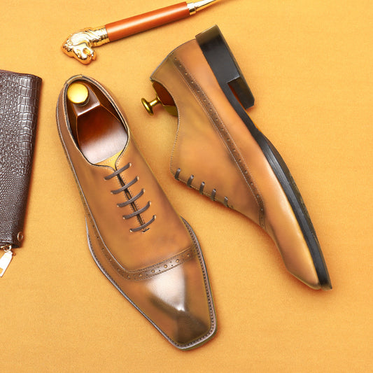 Chaussures en cuir de vachette de première couche pour hommes Chaussures en cuir pour hommes Chaussures en cuir véritable de style anglais Brogue Chaussures de soirée d'affaires 68878