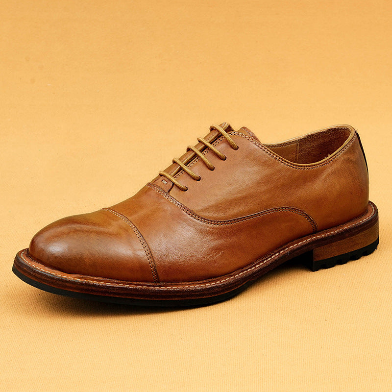 Top Layer Cowhide Men's Leather Shoes Business Casual Leather Shoes Men's Wide Feet British Glossy Big Head Top Layer Cowhide Derby Men's Shoes23692