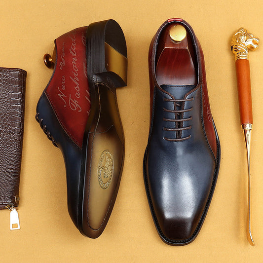Chaussures en cuir de vachette pour hommes de première couche Chaussures Oxford d'affaires Chaussures de soirée pour hommes à bout pointu à blocs de couleurs britanniques Chaussures à lacets pour hommes Chaussures faites à la main 23130