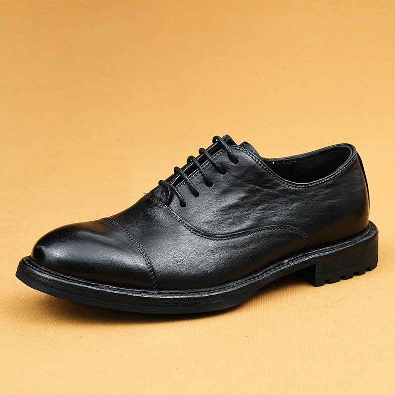 Top Layer Cowhide Men's Leather Shoes Business Casual Leather Shoes Men's Wide Feet British Glossy Big Head Top Layer Cowhide Derby Men's Shoes23692