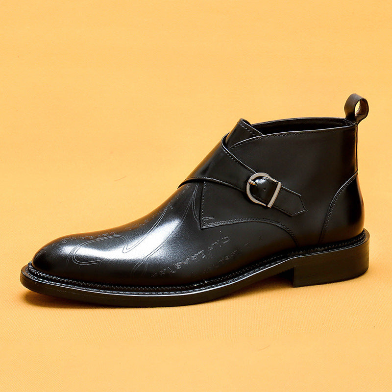 Chaussures en cuir de vachette de première couche pour hommes, bottes Martin d'hiver en cuir véritable de style anglais sculpté, chaussures d'affaires formelles montantes en cuir, bottines pointues pour hommes89612