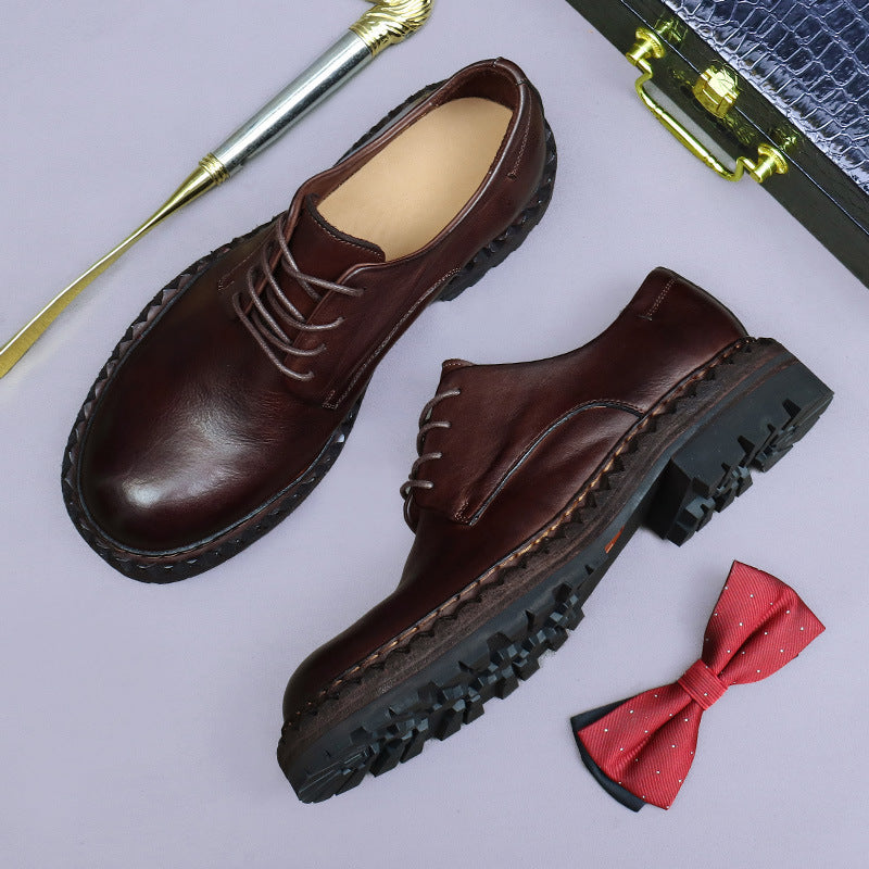 New High-End Business Casual Leather Shoes Men Genuine Leather Sole retro British Big Head Round Head Horse Leather 82715