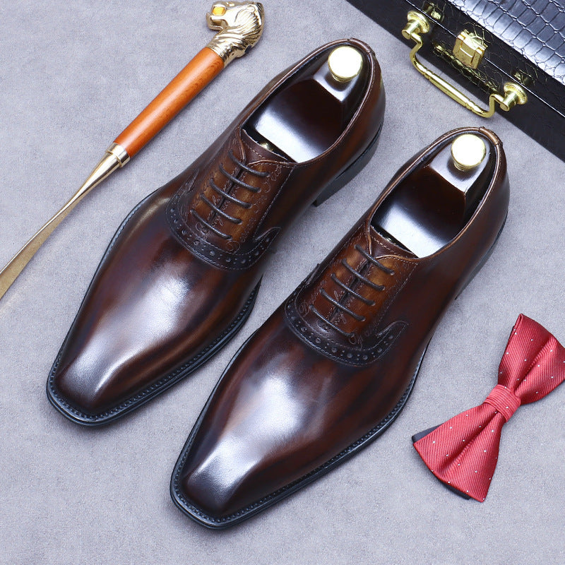 Top Layer Cowhide Men's Leather Shoes British Men Business Formal Wear Leather Shoes Genuine Leather Pointed Oxford Shoes Men's Wedding Groom's Shoes89259