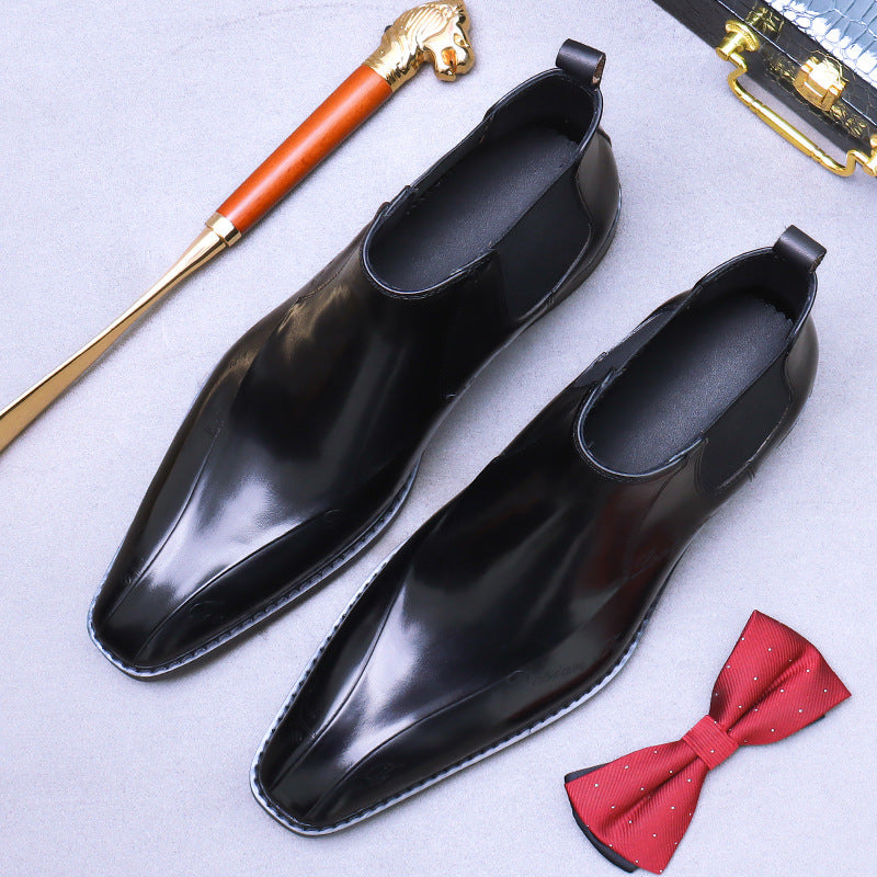Top Layer Cowhide Men's Leather Shoes Pointed Ankle Boots Men's Genuine Leather Business Formal Wear Chelsea Boots Carved Martin Boots High-Top Leather Boots89611