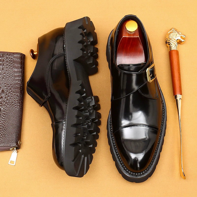 Men’s High-End Glossy Leather Monk Shoes 96129