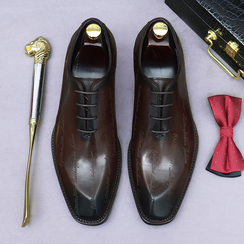 Top Layer Cowhide Men's Leather Shoes Formal Leather Shoes Men's Leather Pointed Italian Carved British Business Oxford Men's Shoes65170
