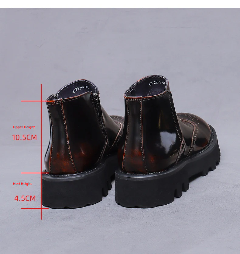 Men’s Premium Shiny Leather Brogue Chelsea Boots 25897