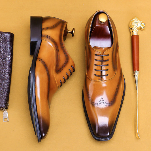 Chaussures en cuir de vachette de première couche pour hommes Chaussures Oxford britanniques à bout carré Chaussures en cuir brogue colorées frottées à la main pour hommes 89255