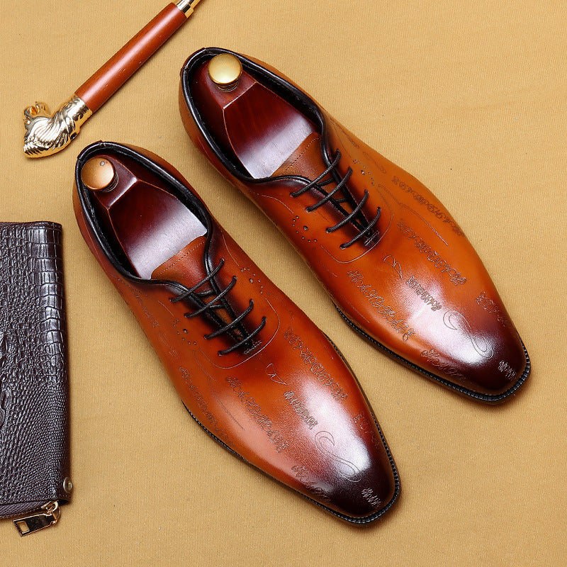 Top Layer Cowhide Men's Leather Shoes Top Layer Cowhide Formal Leather Shoes Men's Leather Pointed Toe Business British Style Carved Oxford Shoes68157