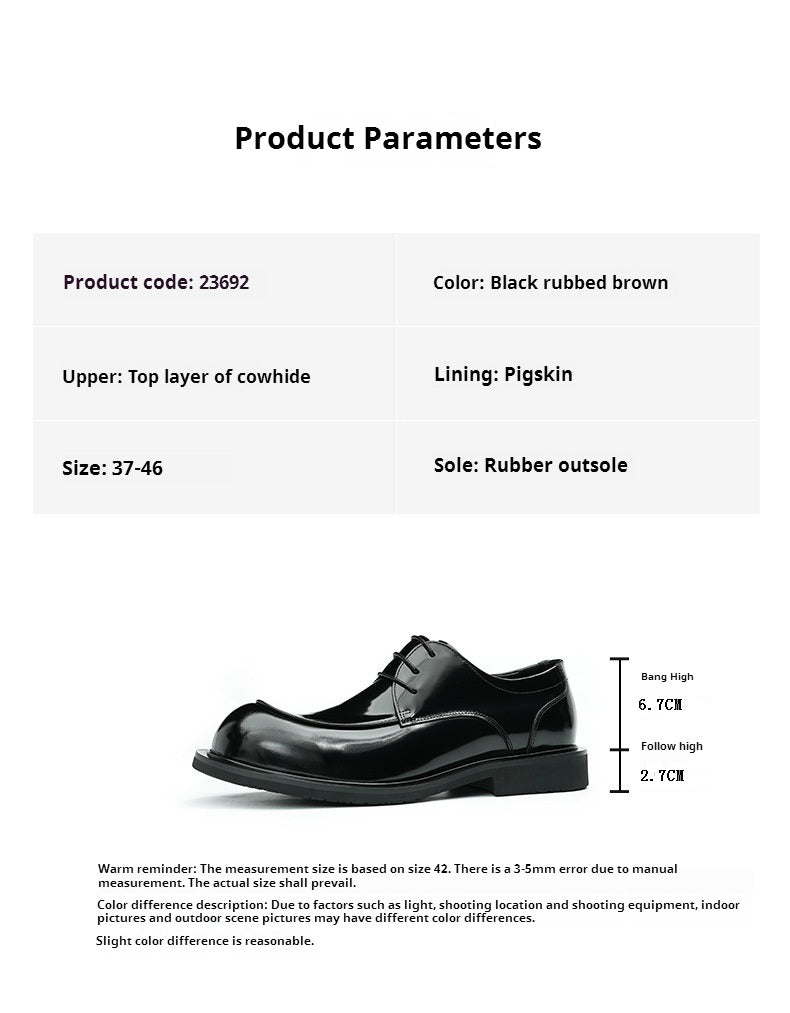 Top Layer Cowhide Men's Leather Shoes Business Casual Leather Shoes Men's Wide Feet British Glossy Big Head Top Layer Cowhide Youth Derby Shoes23692
