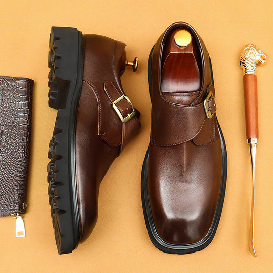 Erste Schicht Rindsleder Herren Lederschuhe Business Casual Lederschuhe Herren Breite Füße Leder Herrenschuhe Britische Retro Plateau Schnalle Mönch Schuhe93133