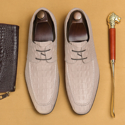 Chaussures en cuir de vachette de première couche pour hommes Chaussures en cuir à motif crocodile pour hommes Chaussures Derby décontractées en cuir pour affaires Chaussures britanniques en relief pour hommes 65119