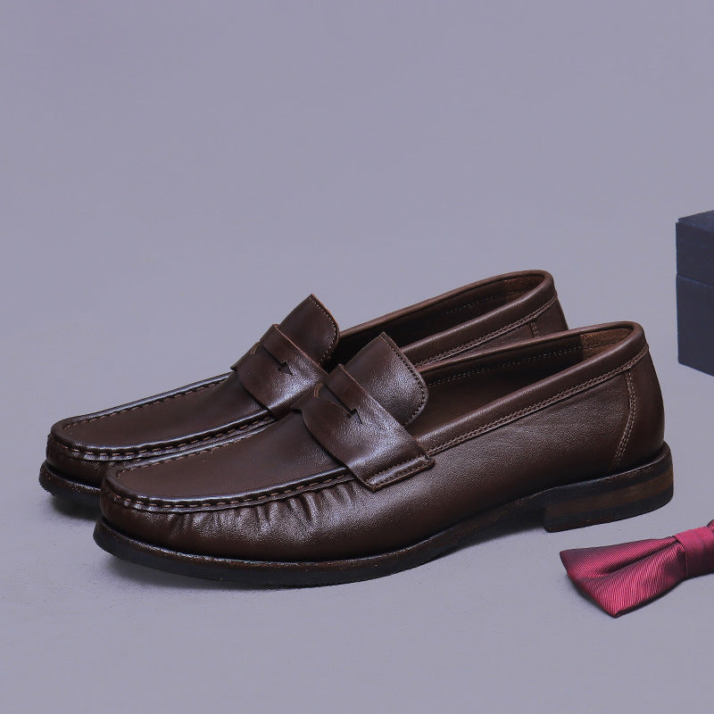 Leather Sole Loafers Horse Leather Men's Loafers Genuine Leather Handmade Slip-On Business Formal Leather Shoes A038-2