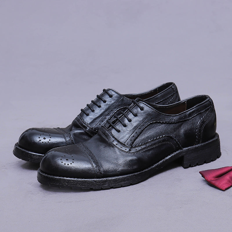 Horse Leather Men's Shoes Three-Joint Carved Leather Shoes Business Men's Shoes British Style Versatile Oxford Genuine Leather Handmade Wedding Shoes 1570-180
