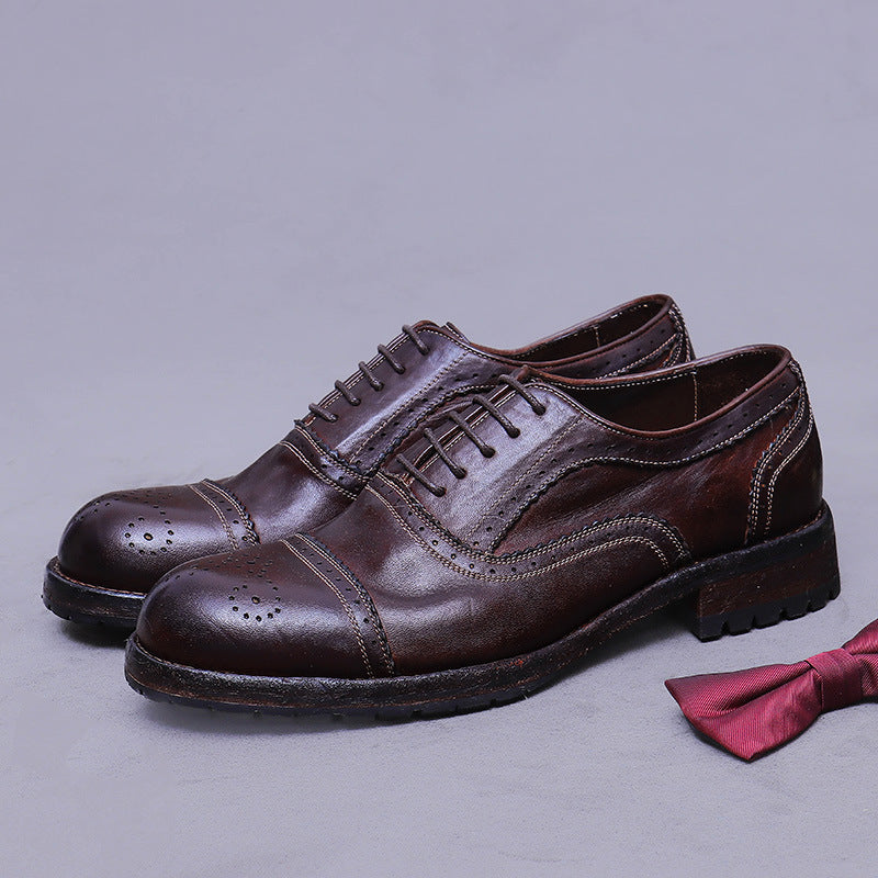 Horse Leather Men's Shoes Three-Joint Carved Leather Shoes Business Men's Shoes British Style Versatile Oxford Genuine Leather Handmade Wedding Shoes 1570-180