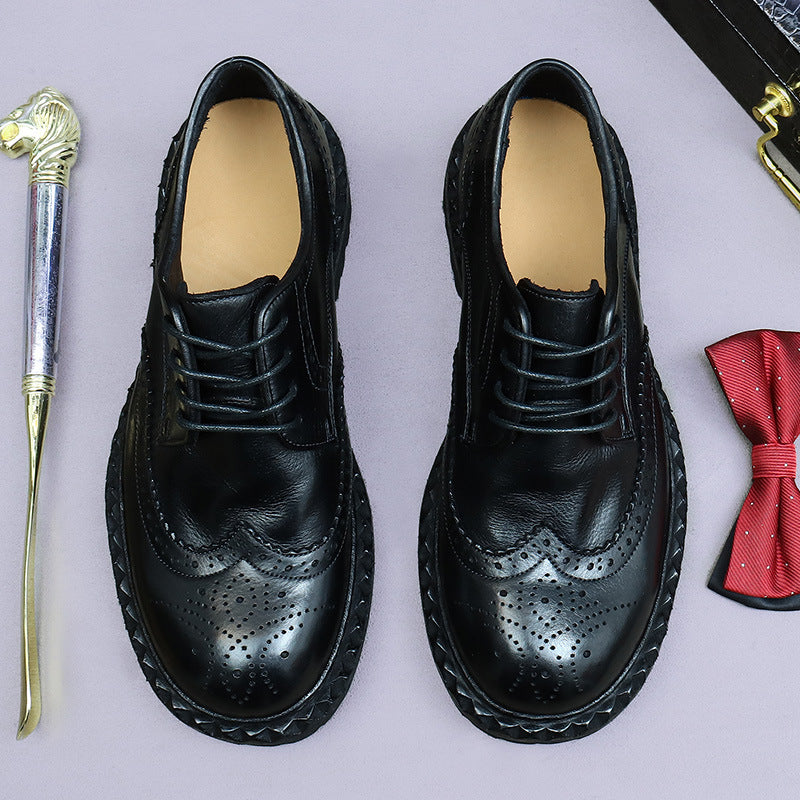 Brogue Leather Sole High-End Business Casual Leather Shoes Men Brogue Genuine Leather Retro British Style 82713