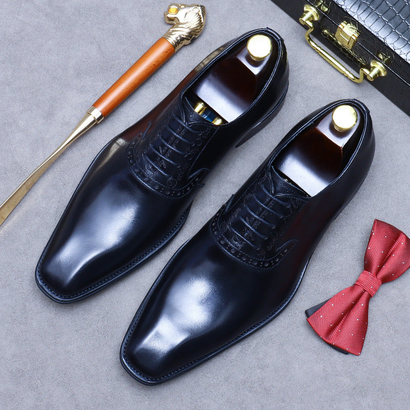 Top Layer Cowhide Men's Leather Shoes British Men Business Formal Wear Leather Shoes Genuine Leather Pointed Oxford Shoes Men's Wedding Groom's Shoes89259