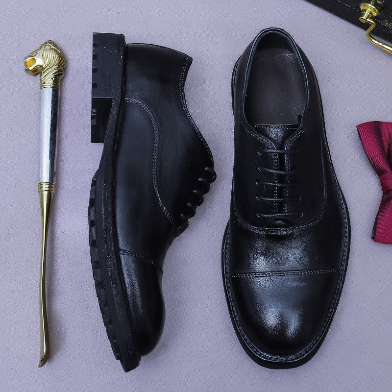 Horse Leather British Style Three-Strap Leather Shoes Men's Business Formal Genuine Leather Oxford Shoes M15E-3