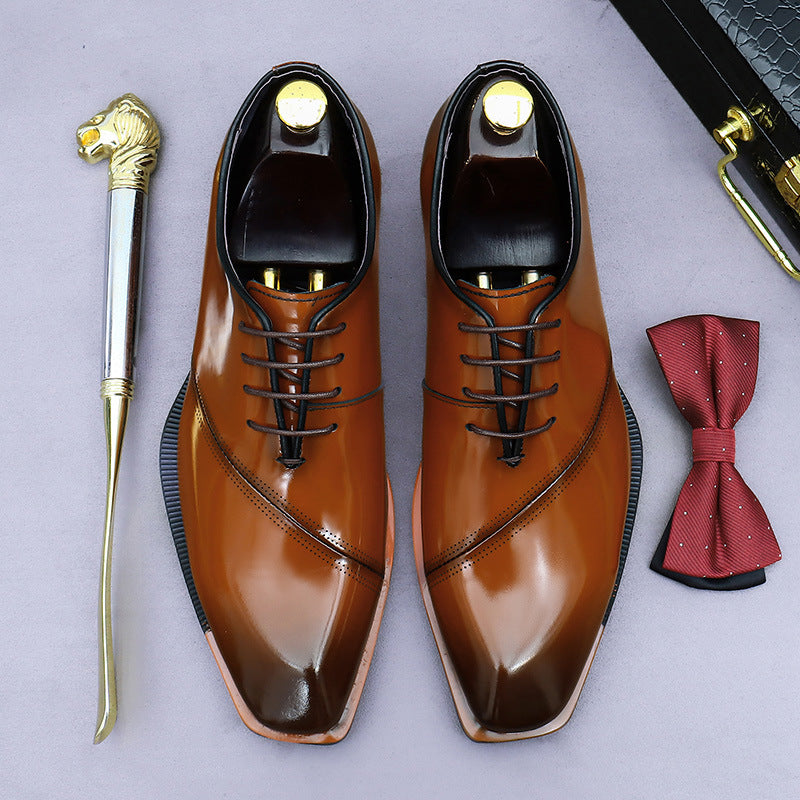 Top Layer Cowhide Men's Leather Shoes Patent Leather Shiny Leather Shoes Men's Genuine Leather Business Formal Wear British Wedding Bridegroom Men's Shoes23690