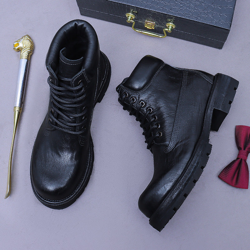 Autumn Winter Warm High-top Martin Boots Men Round Toe fashion Men Boots Genuine Leather Horse Leather M621H-5
