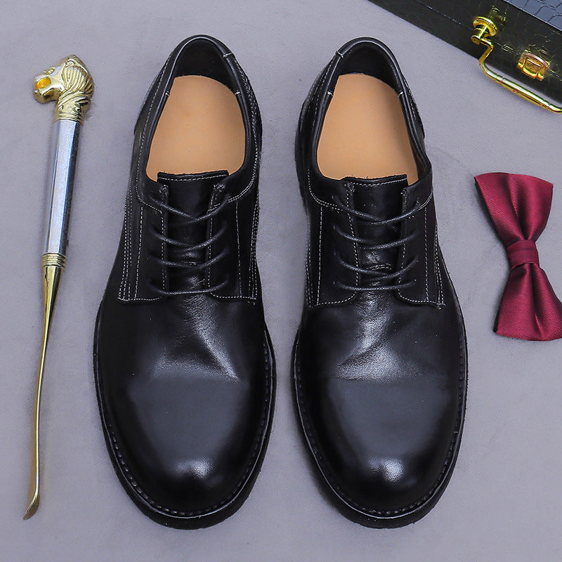 Horse Leather Business Formal Men's Leather Shoes Trendy Cowhide Sole Breathable Retro Handmade Derby Wedding Shoes 1571-1