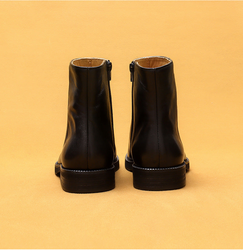 Top Layer Cowhide Men's Leather Shoes Martin Boots Genuine Leather England Style Vintage Knight Boots Square Toe Zip Cowhide96122