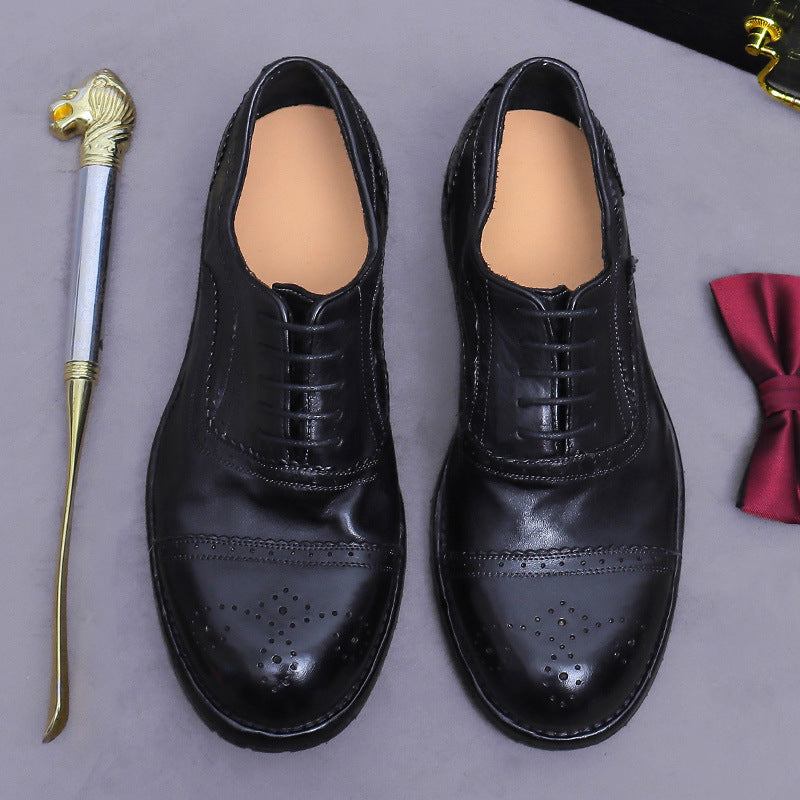 Horse Leather Men's Shoes Three-Joint Carved Leather Shoes Business Men's Shoes British Style Versatile Oxford Genuine Leather Handmade Wedding Shoes 1570-180