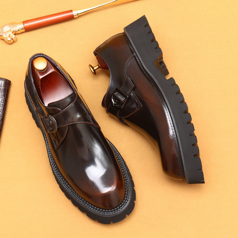 Top Layer Cowhide Men's Leather Shoes British Casual Leather Shoes Men's Genuine Leather Formal Business Thick Bottom Increased Patent Leather Glossy Pedal23681