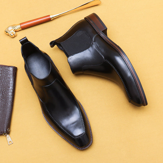 Chaussures en cuir de vachette de première couche pour hommes Chaussures en cuir montantes Chaussures de mode pour hommes Cuir véritable Style anglais Tenue de soirée d'affaires Bottes en cuir de vache Bottes d'hiver Martin 21318