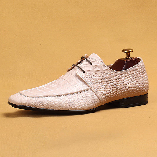 Chaussures en cuir à motif crocodile pour hommes Chaussures en cuir véritable à semelle souple et surface souple Chaussures Derby décontractées pour le travail Chaussures britanniques en relief pour hommes 65119