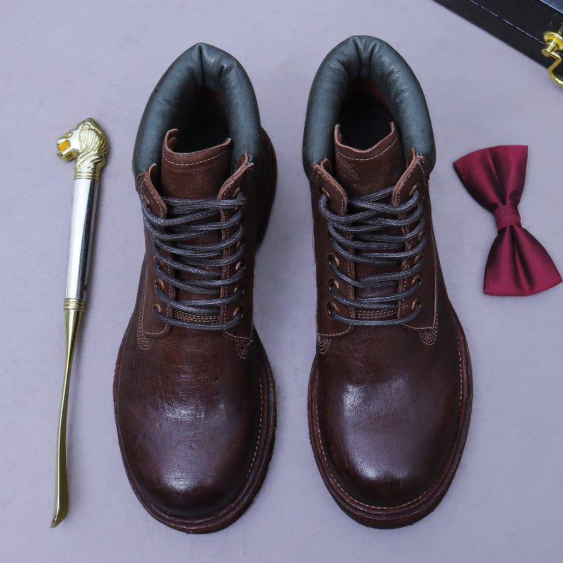 Autumn Winter Warm High-top Martin Boots Men Round Toe fashion Men Boots Genuine Leather Horse Leather M621H-5
