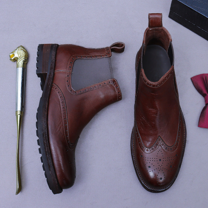 New British Retro Carved Leather Sole Men's Boots High Top Versatile Business Boots M30H-3