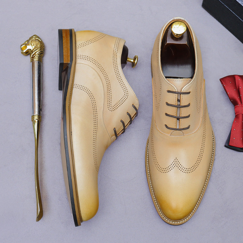 Men's British Style Genuine Leather Business Invisible Height Increase 5.5cm Carved Inner Height Increase Leather 65128
