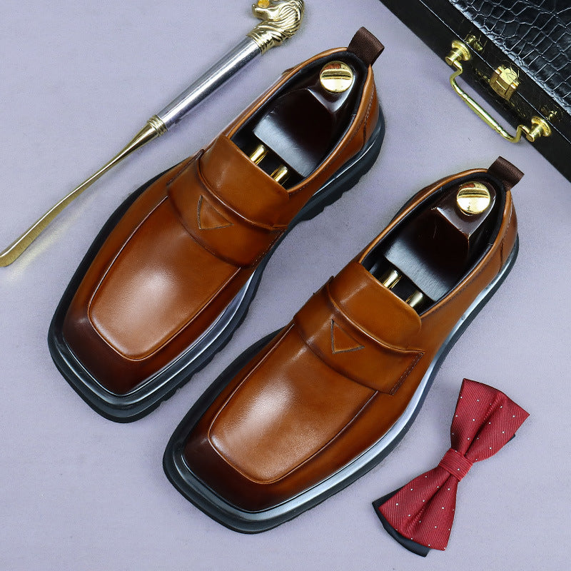 Men's Leather Shoes Cowhide Lightweight British Business Formal Big Toe Thick Sole Height Increasing Wedding Groom Casual Shoes Men 96138