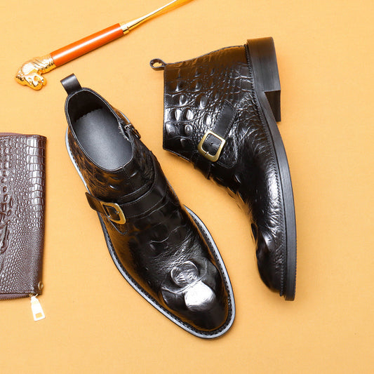 Erste Schicht Rindsleder Herren Lederschuhe Martin Stiefel Herren echtes Leder Krokodilmuster Trendy Business Abendgarderobe Britische spitze Reißverschluss High-Top Schuhe89615