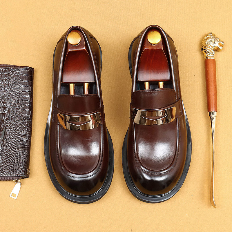 Top Layer Cowhide Men's Leather Shoes Casual Leather Shoes Men's Slip-on Loafers Genuine Leather England Style Retro Big Toe Business Formal Wear Shoes89620