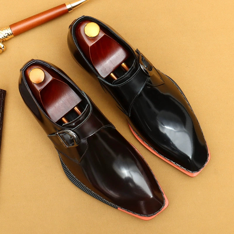 Men’s Shiny Leather Buckle Monk Shoes 23688
