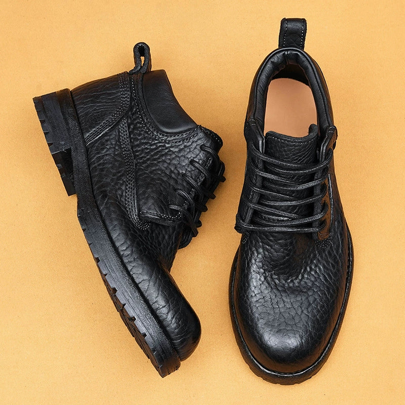 (Ships in 6 days)Men’s Cowhide Lychee Pattern Martin Boots 1570A-11B