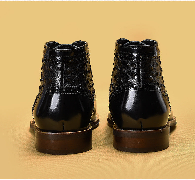 Top Layer Cowhide Men's Leather Shoes Men's Boots Genuine Leather Ostrich Grain Embossed Zipper Pointed Martin Boots Bright Leather Chelsea Boots21018