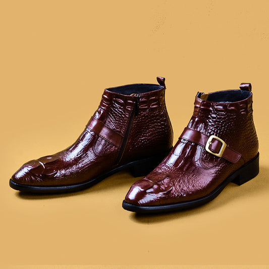 Chaussures en cuir de vachette de première couche pour hommes, bottes Martin d'automne et d'hiver en cuir véritable à motif crocodile pour hommes, bottes montantes en cuir de vachette à fermeture éclair de première couche britannique78081