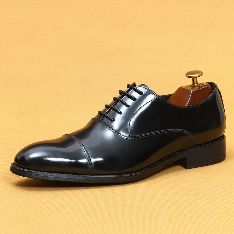 Chaussures en cuir de vachette de première couche pour hommes, vêtements de cérémonie pour hommes, chaussures Oxford pointues en cuir véritable, chaussures pour hommes en cuir verni brillant