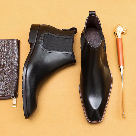 Chaussures en cuir de vachette pour hommes de première couche Bottines Chelsea pour hommes en cuir authentique de style britannique à bout pointu Chaussures de soirée d'affaires en cuir montantes Bottes pour hommes68893