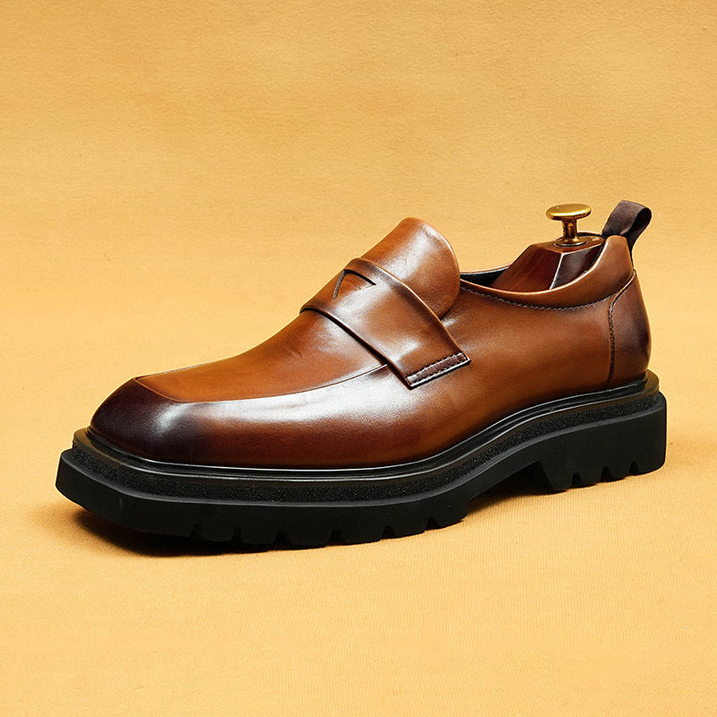 Top Layer Cowhide Men's Leather Shoes Business Casual Shoes Men's Genuine Leather England Style Slip-on Platform Loafers Men's Shoes96138