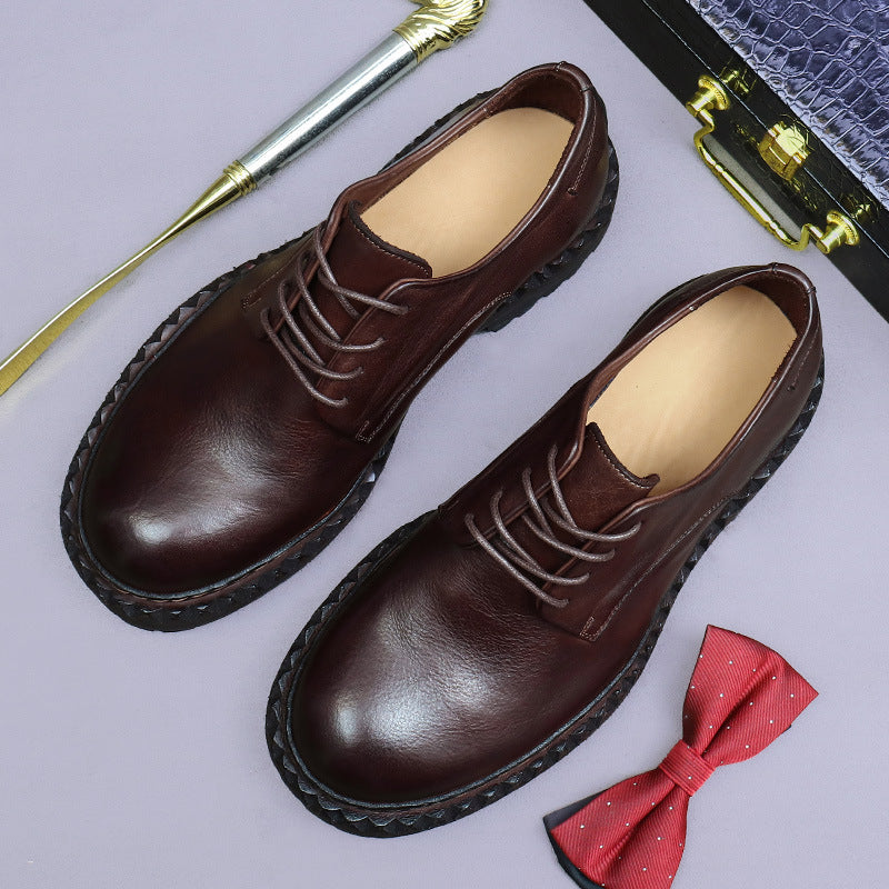 New High-End Business Casual Leather Shoes Men Genuine Leather Sole retro British Big Head Round Head Horse Leather 82715