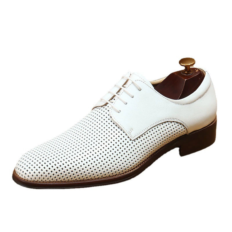 Men’s Genuine Leather Business Casual Perforated Shoes 21007